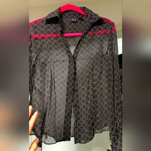 INC International Concepts Black Sheer Long Sleeve Blouse